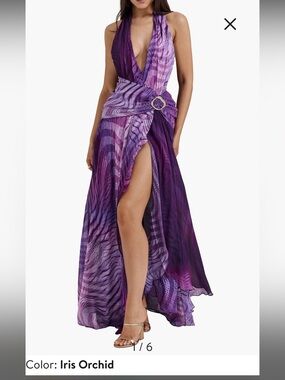 NWT - House of CB Olessia Plunge Halter Maxi Dress in Iris Orchird